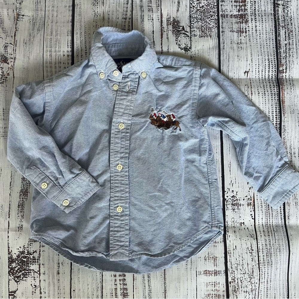Ralph Lauren Polo Kids 3 Pony long-sleeved button-down oxford shirt Size 24M